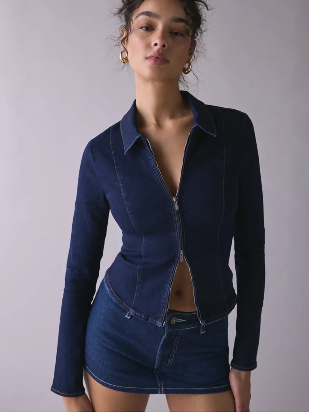 Urban Outfitters UO Ledia Slim Long Sleeve Zip-Front Denim Women’s Size XL